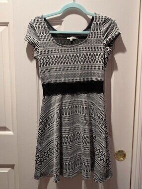 Charlotte Russe Black and White Geo-Print Fit & Flare Dress